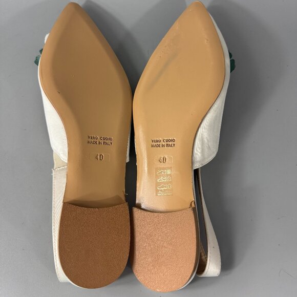 Pokemaoke BHLDN Alta 3D Flowers 6 Ivory Satin Floral Slingback , Size 40 - Picture 9 of 16